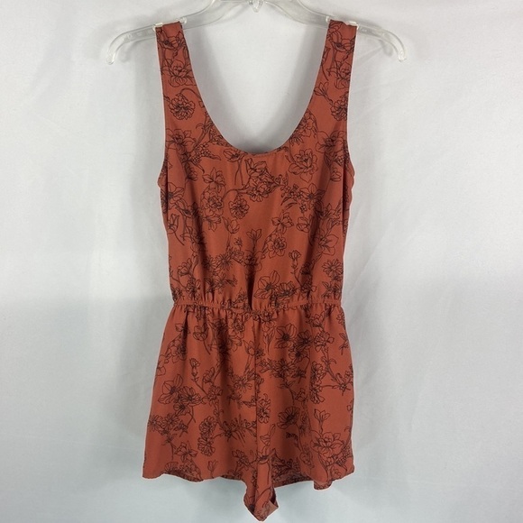 Forever 21 Rust Orange Floral Sleeveless Romper with Pockets - Picture 3 of 6